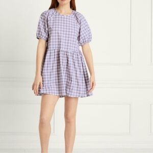 NWT Hill House Adeline Dress Lilac Jacquard Check Purple Oversized Boxy XXS